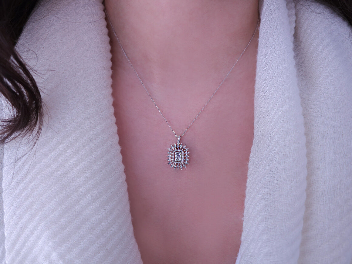 Ilaria pendant with 8 baguette & 57 round cut lab diamonds in 14K white gold