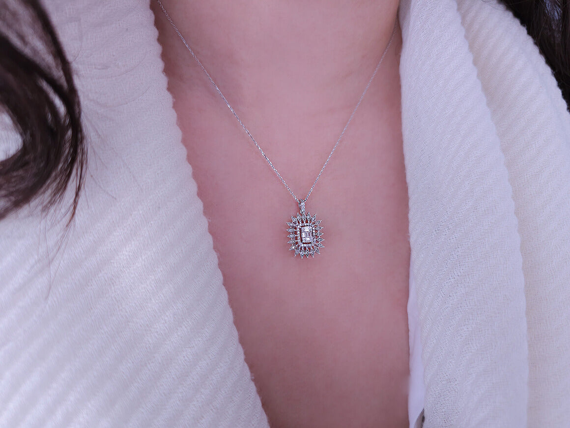 Ilaria pendant with 8 baguette & 57 round cut lab diamonds in 14K white gold