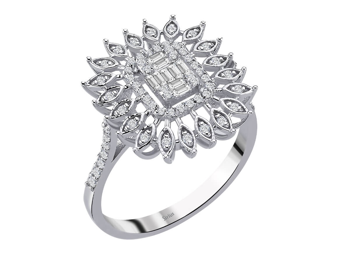 Ilaria Ring mit Baget- und Runddiamanten in 14K Weißgold - hochwertiger Schmuck von Rosy Lab Diamonds