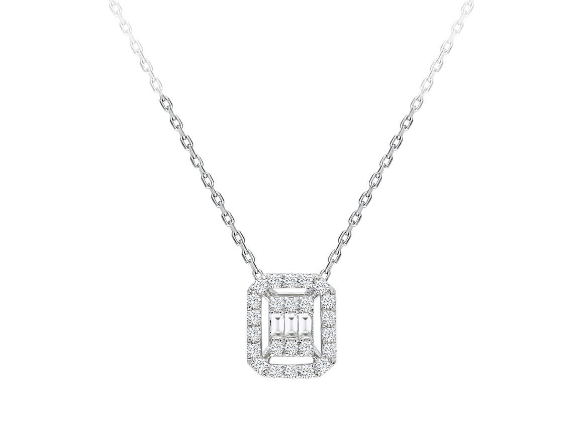Rectangular necklace with 3 baguette and 24 round lab diamonds – 8K gold