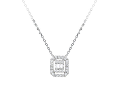 Rectangular necklace with 3 baguette and 24 round lab diamonds – 8K gold