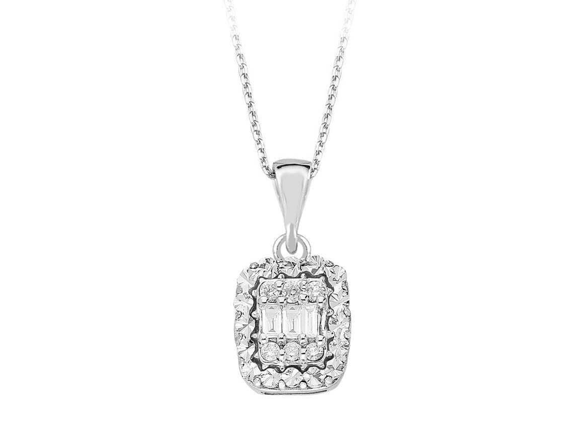 Rectangular necklace with 3 baguette and 6 round lab diamonds – 8K gold