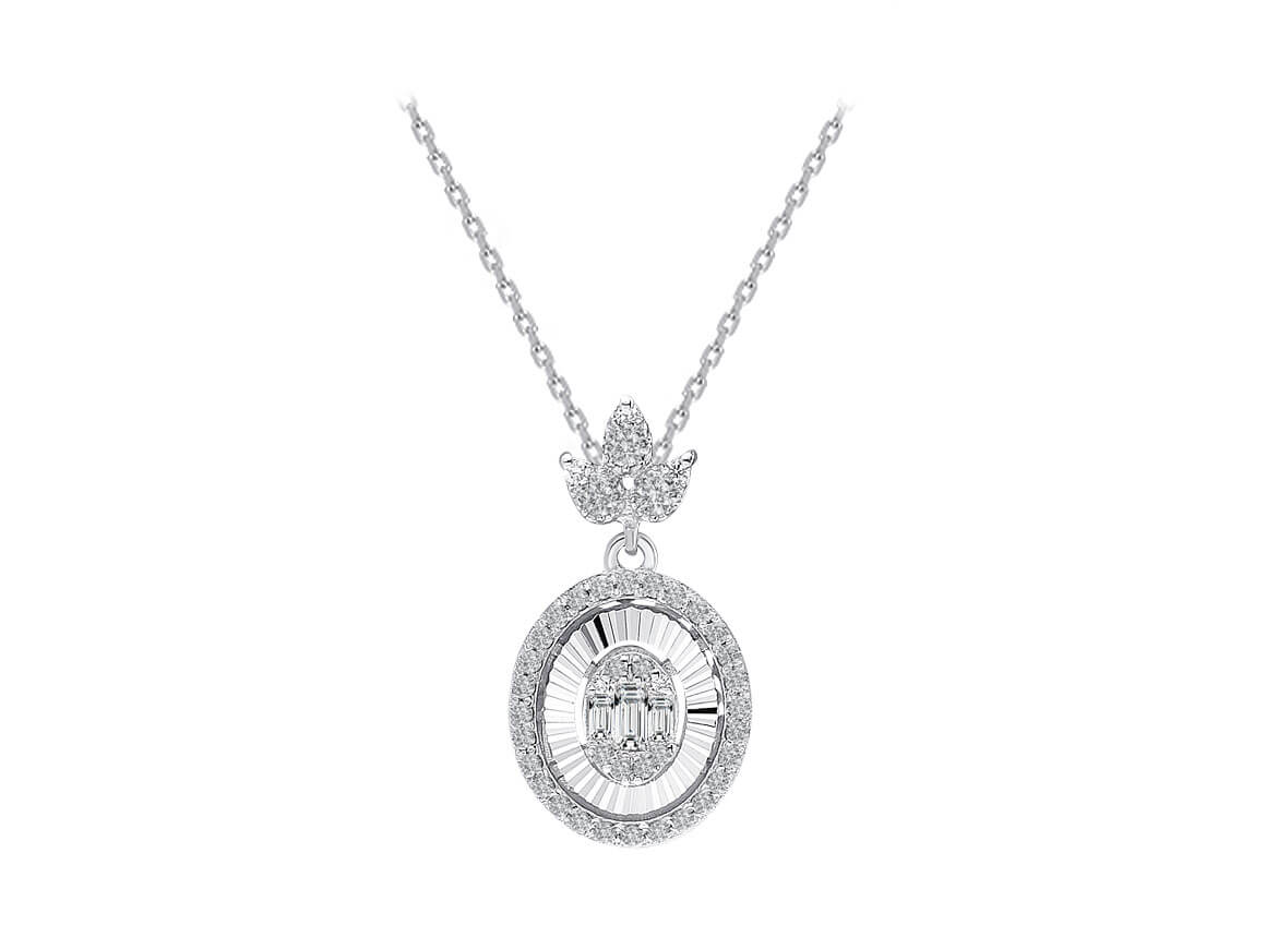 Circular necklace with 3 baguette and 42 round lab diamonds – 14K gold