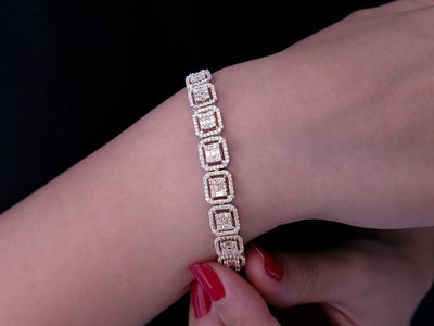 Statement bracelet with 476 round & 85 baguette lab-grown diamonds in 14K white gold