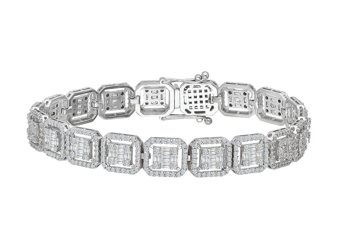 Statement bracelet with 476 round & 85 baguette lab-grown diamonds in 14K white gold