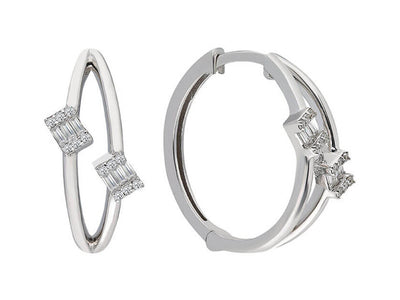 Élégantes créoles avec diamants baguette et ronds de laboratoire en or blanc 585