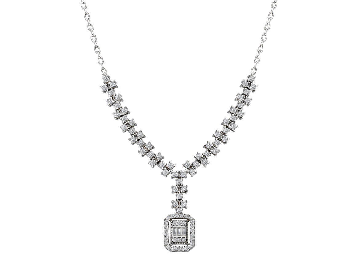Light path chain with 3 baguette and 87 brilliant diamonds in 14K white gold – 47P0001