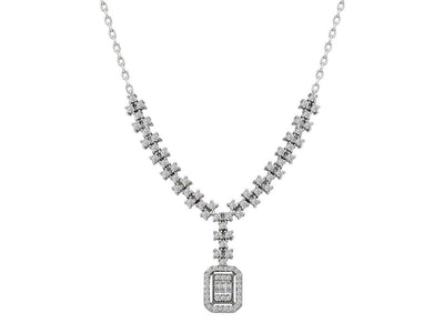 Light path chain with 3 baguette and 87 brilliant diamonds in 14K white gold – 47P0001