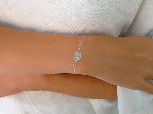 Modern bracelet with 3 baguette & 30 round lab-grown diamonds in 14K white gold