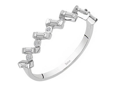 Bague demi-cercle moderne avec diamants synthétiques en taille baguette et ronde