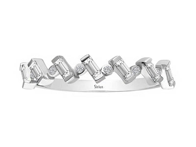 Bague demi-cercle moderne avec diamants synthétiques en taille baguette et ronde