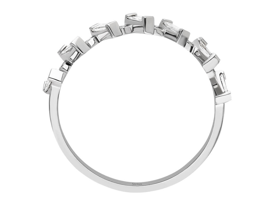 Bague demi-cercle moderne avec diamants synthétiques en taille baguette et ronde