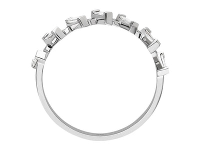 Bague demi-cercle moderne avec diamants synthétiques en taille baguette et ronde