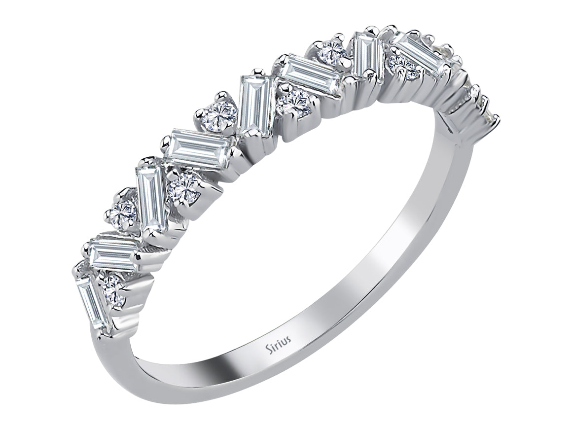 Venus Halbkreis-Ring mit Baguette- und Runddiamanten in 14K Weißgold