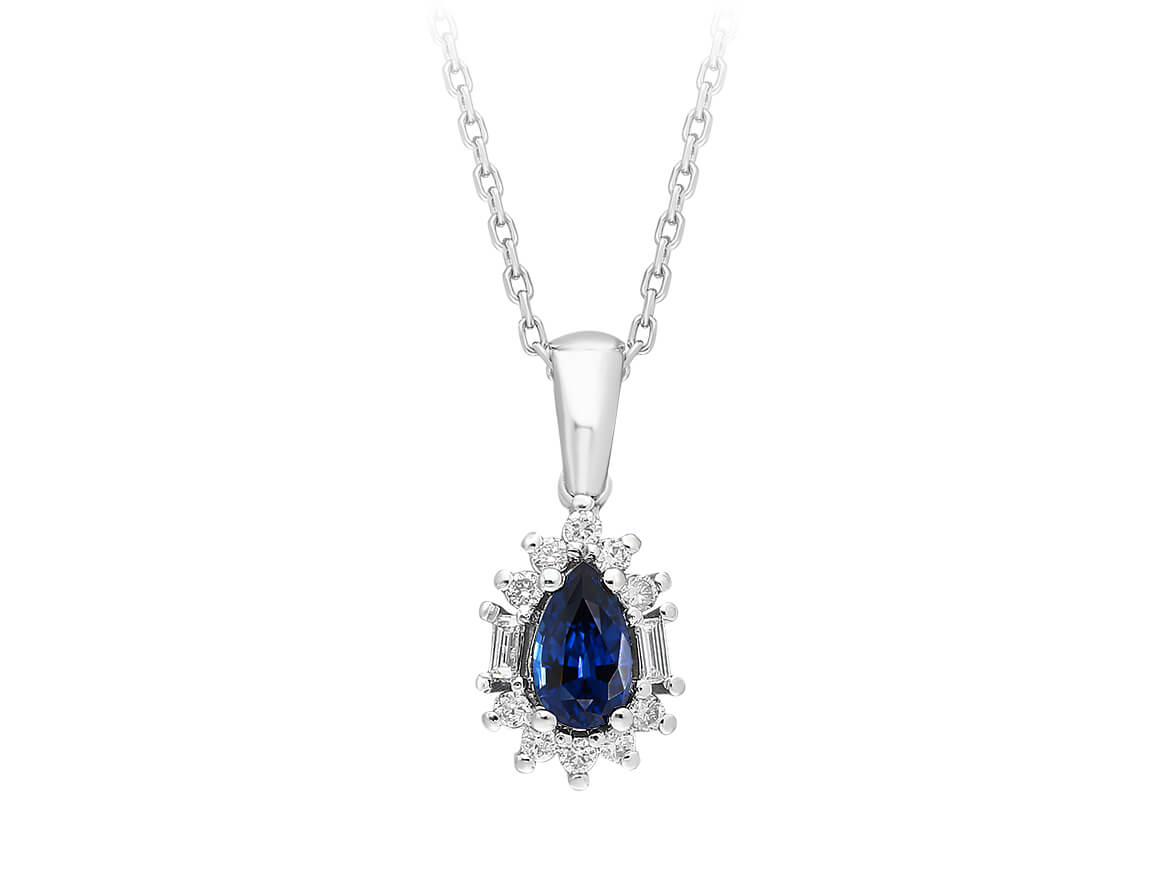 Beyaz Altın Damla Kesim Safir ve Laboratuvar Pırlantalı Kolye | 17P0061 - Rosy Lab Diamonds’tan yüksek kaliteli Mücevher