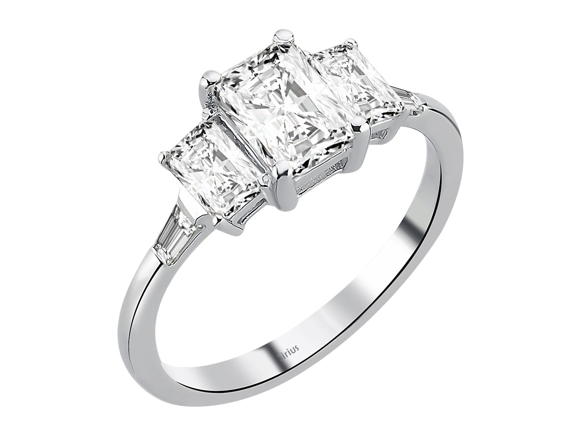 Bague de couronnement ornée de topazes blanches octogonales et de diamants baguette en Or Blanc 14 carats – Bijoux haut de gamme de Rosy Lab Diamonds