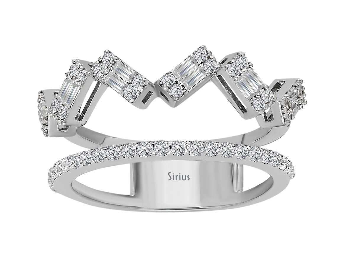 Beyaz Altın Baguette ve Yuvarlak Pırlantalı Çift Yüzük - 0,50 Karat - Rosy Lab Diamonds’tan yüksek kaliteli Mücevher