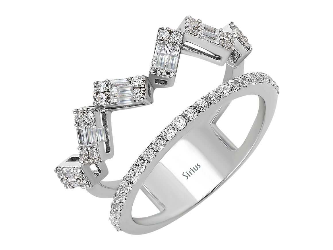 Beyaz Altın Baguette ve Yuvarlak Pırlantalı Çift Yüzük - 0,50 Karat - Rosy Lab Diamonds’tan yüksek kaliteli Mücevher