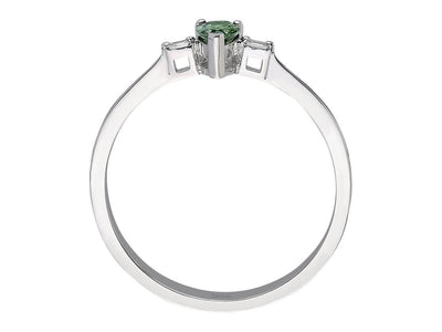 Emerald Shine Ring with Teardrop Sapphire and Baguette Diamonds in 14K Gold