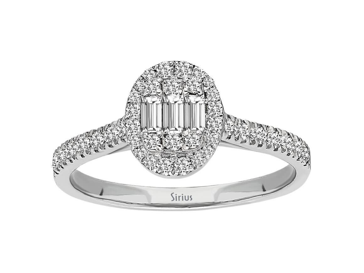 Baguette and Round Brilliant Cut lab-grown diamond ring in 14K White Gold - Elegant women's ring - high-quality Jewelry by Rosy Lab Diamonds
