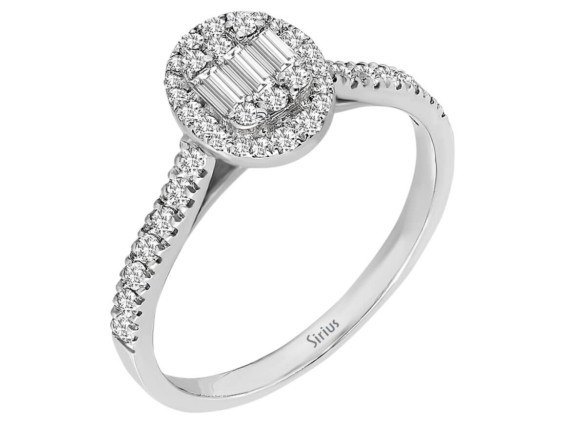 Baguette and Round Brilliant Cut lab-grown diamond ring in 14K White Gold - Elegant women's ring - high-quality Jewelry by Rosy Lab Diamonds