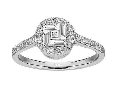 Bague en diamant exclusive avec taille baguette et brillant – 0,46 ct – or blanc 14 carats