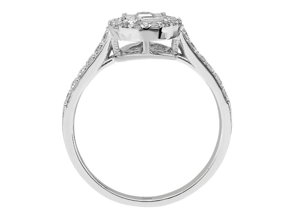 Bague en diamant exclusive avec taille baguette et brillant – 0,46 ct – or blanc 14 carats