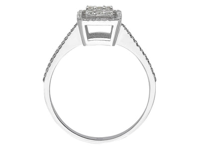 Elegant 14K white gold ring with 3 baguette diamonds and 62 round diamonds – 1.92 carats