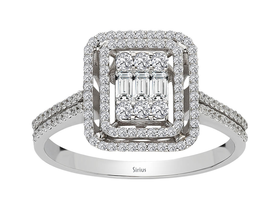 Exquisite 14K White Gold Ring with Baguette & Round Diamonds – 2.65 Carats – High-Quality Jewelry by Rosy Lab Diamonds