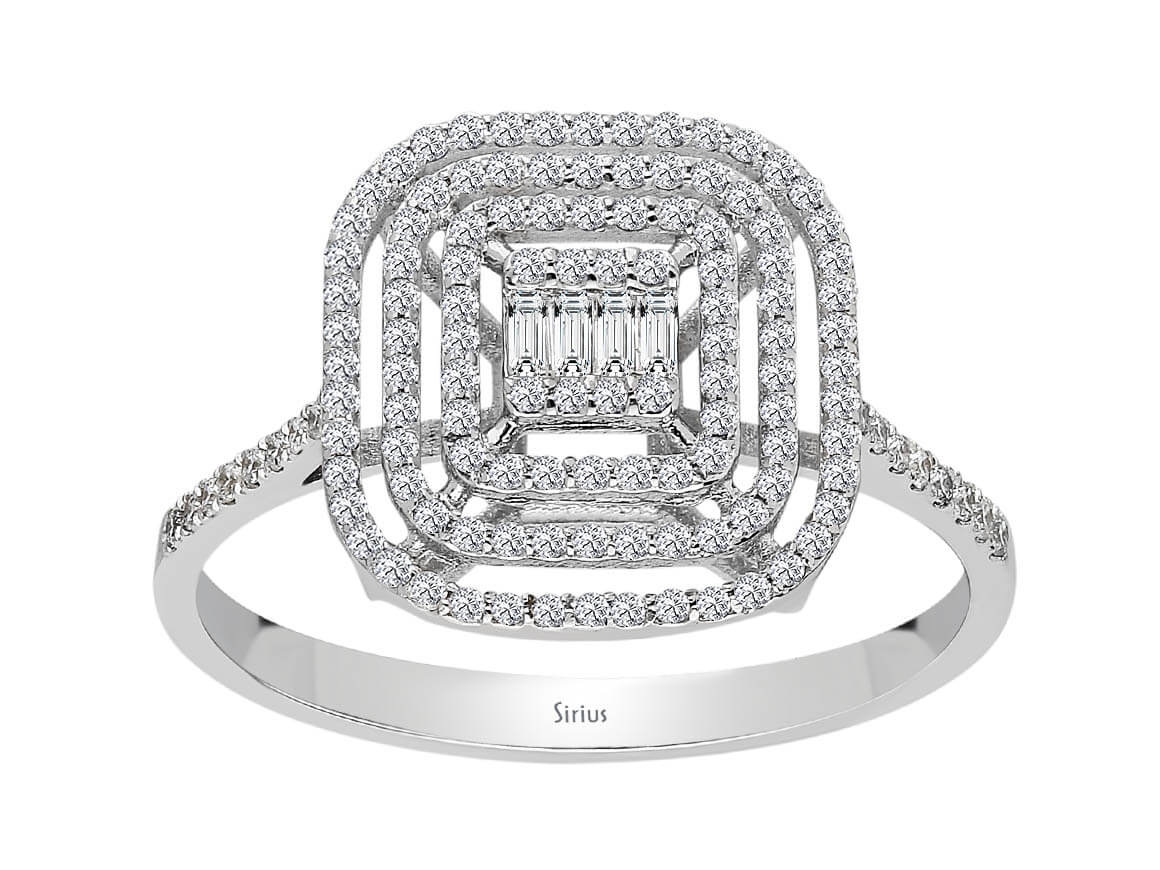 Elegant 14K White Gold ring with baguette and round diamonds – 2.16 carats – high-quality Jewelry from Rosy Lab Diamonds