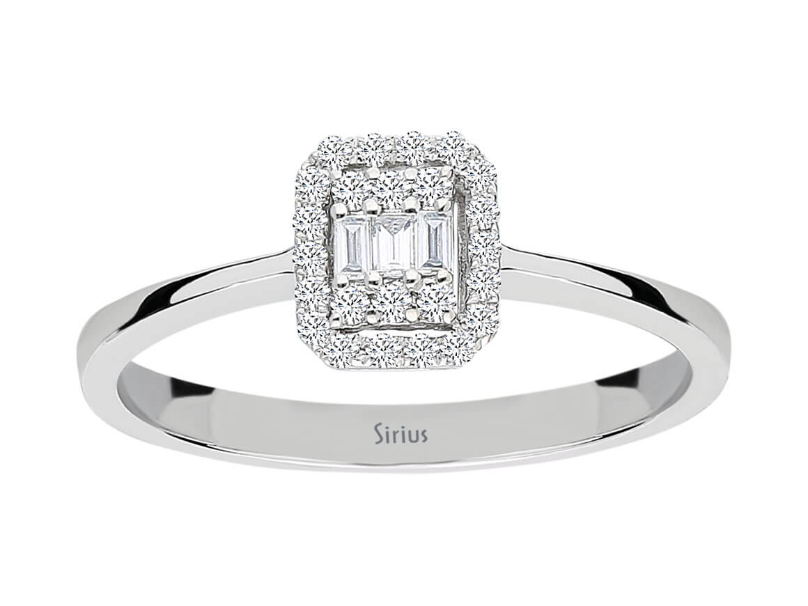 Zarter Baget-Diamantring mit Halo-Fassung aus 8K Gold
