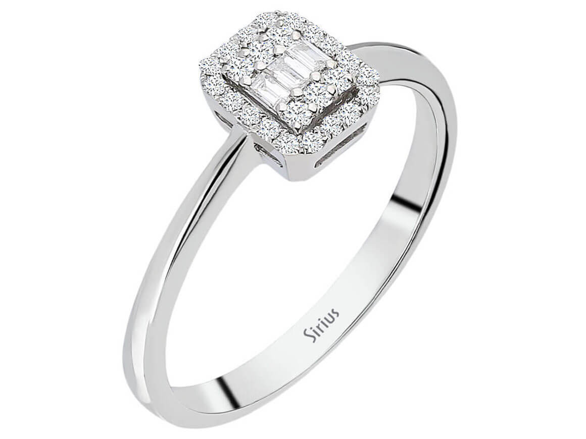 Zarter Baget-Diamantring mit Halo aus 8K Gold - Feines Design - hochwertiger Schmuck von Rosy Lab Diamonds