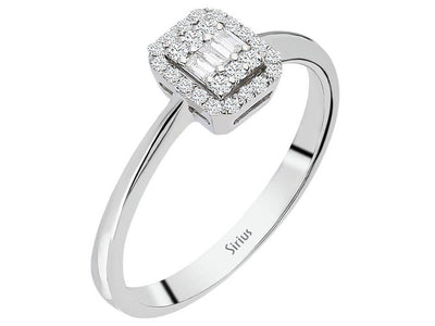 Zarter Baget-Diamantring mit Halo-Fassung aus 8K Gold