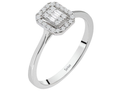 Bague baguette élégante en diamant avec sertissage halo en or 8K