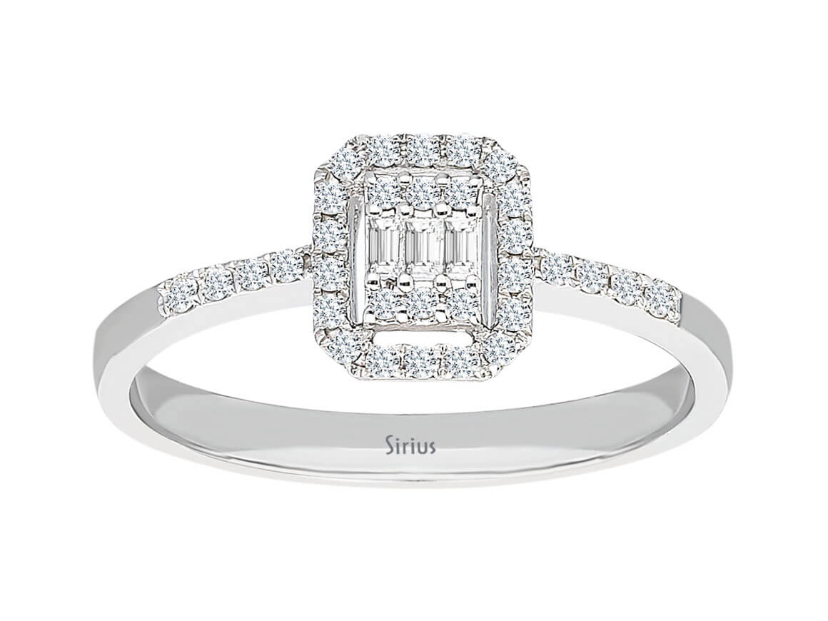 Bague diamant baguette rectangulaire avec sertissage pavé en or 8K