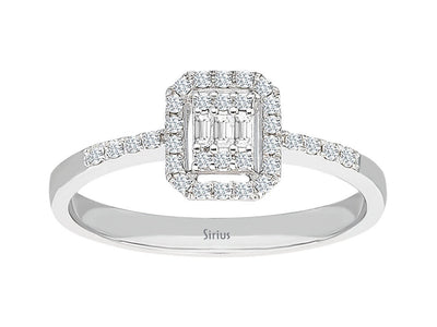 Bague diamant baguette rectangulaire avec sertissage pavé en or 8K
