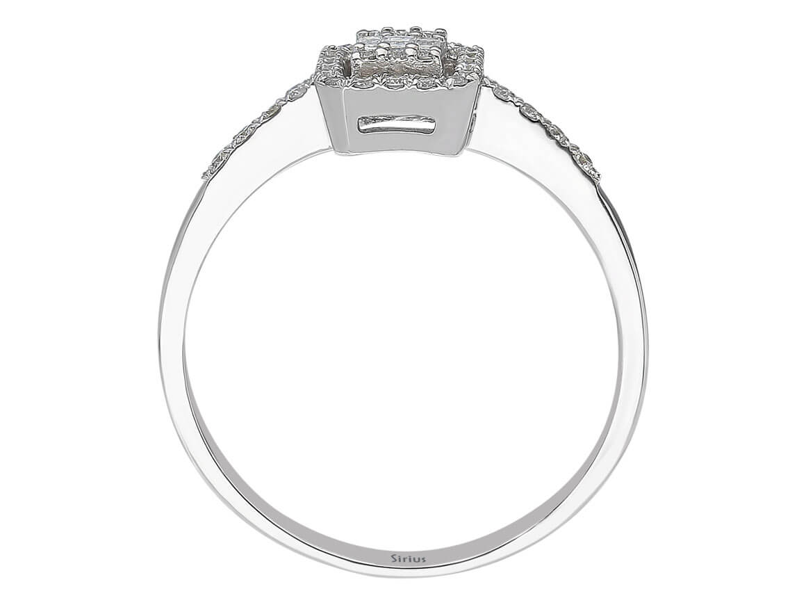 Bague diamant baguette rectangulaire avec sertissage pavé en or 8K