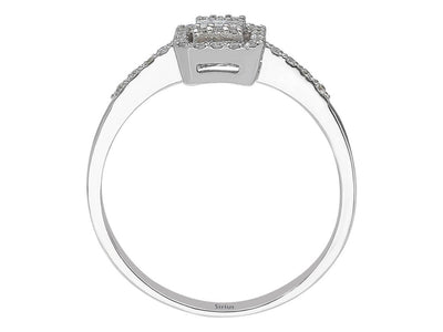 Bague diamant baguette rectangulaire avec sertissage pavé en or 8K