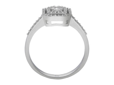 Weißgold Ring mit 3 Baguette-Diamanten und 70 runden Diamanten – 14 Karat