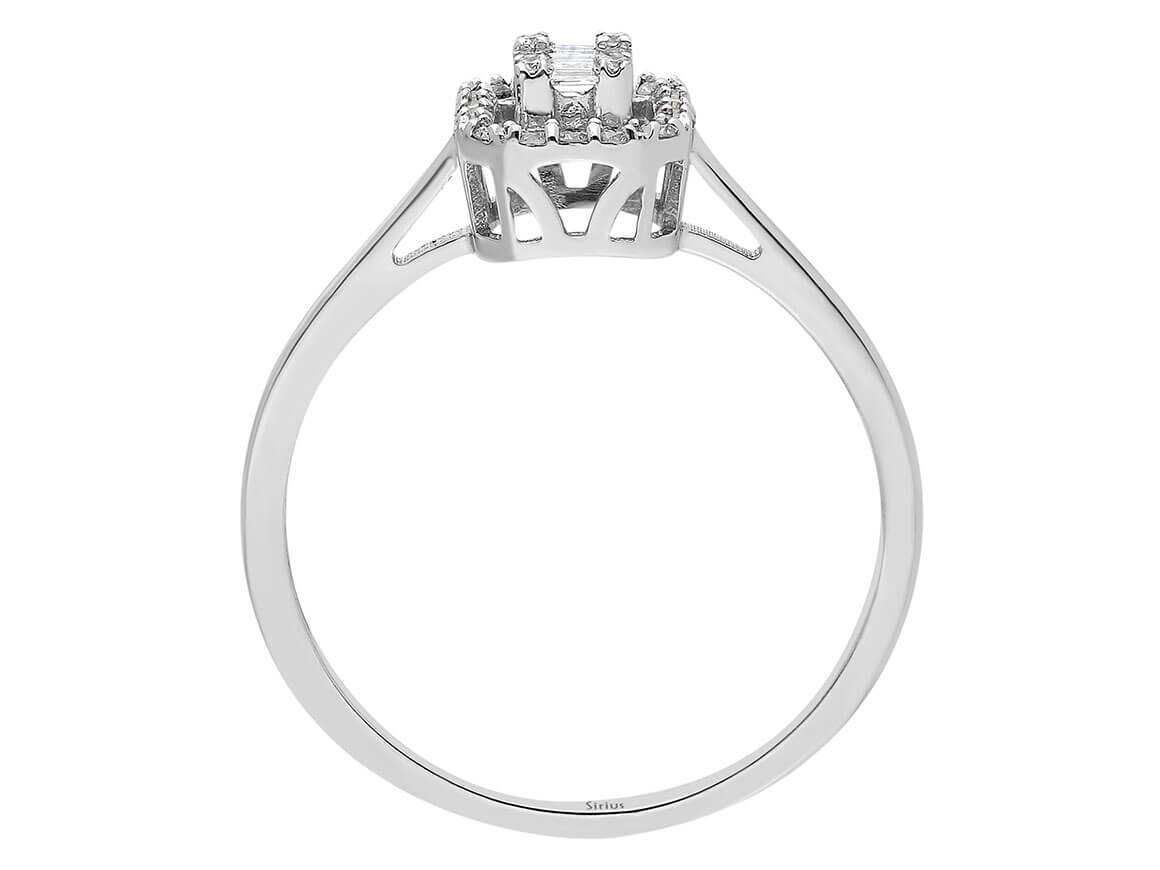 Weißgold Ring mit 3 Baguette- und 24 runden Diamanten – 0,18 Karat, F-Farbe