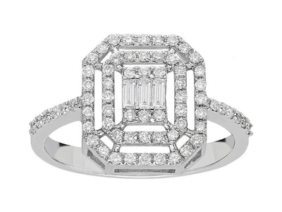 Weißgold Ring mit 3 Baguette- und 66 runden Diamanten – 0,43 Karat