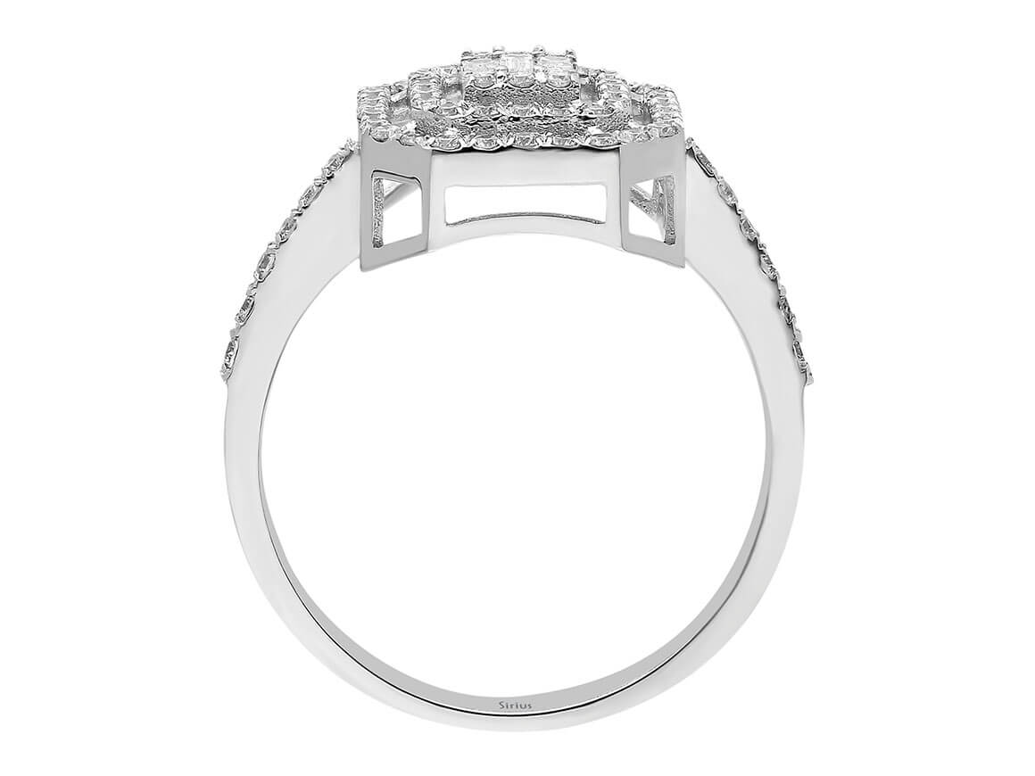 Bague en Or Blanc avec 3 diamants baguette et 66 diamants ronds – 0,43 carat – Bijoux haut de gamme de Rosy Lab Diamonds