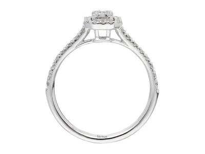 14K white gold ring with 38 round diamonds (0.44 carat) and 3 baguette diamonds (0.13 carat)
