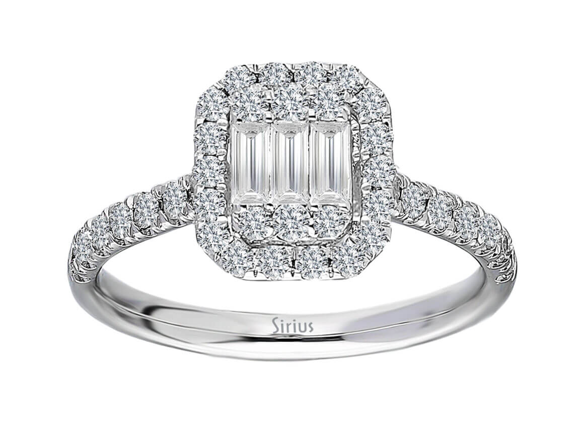 Eleganter Baguette Diamantring mit Rundgeschliffenen Diamanten in Weißgold
