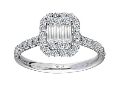 Eleganter Baguette Diamantring mit Rundgeschliffenen Diamanten in Weißgold