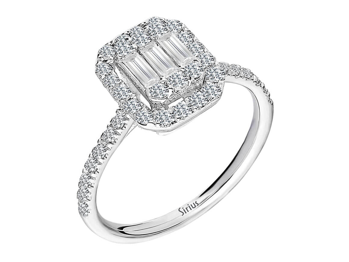 Eleganter Baguette Diamantring mit Rundgeschliffenen Diamanten in Weißgold