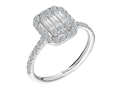 Eleganter Baguette Diamantring mit Rundgeschliffenen Diamanten in Weißgold