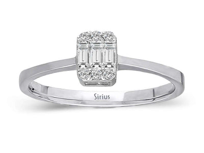 Diamond ring with 3 baguette and 6 round diamonds, 0.11 + 0.07 carat, 8K white gold