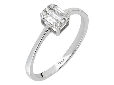 Diamond ring with 3 baguette and 6 round diamonds, 0.11 + 0.07 carat, 8K white gold