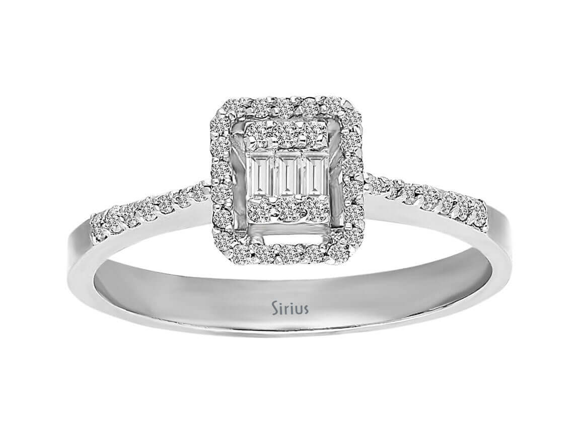 Bague élégante en diamant avec taille baguette et brillant en or blanc 14 carats – 0,20 ct